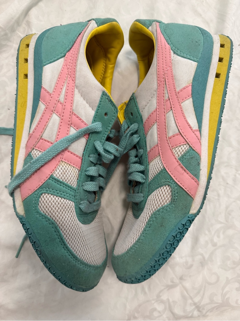 Onitsuka Tiger by Asics Teal Pink Yellow Vintage Sneakers